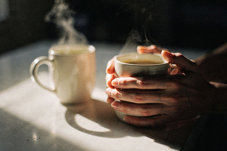 Two cups of coffee in early morning light